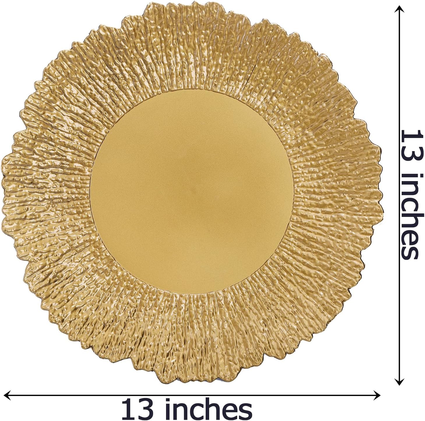 Coloch Set of 52 Plastic Charger Plates, 13 Reusable Reef Serving Chargers for Dinner Plate Round Shiny Decorative Charger Plate for Wedding, Catering, Parties, Christmas, Home Dinner Use (Gold)